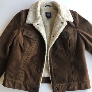 Sherpa lines leather suede jacket